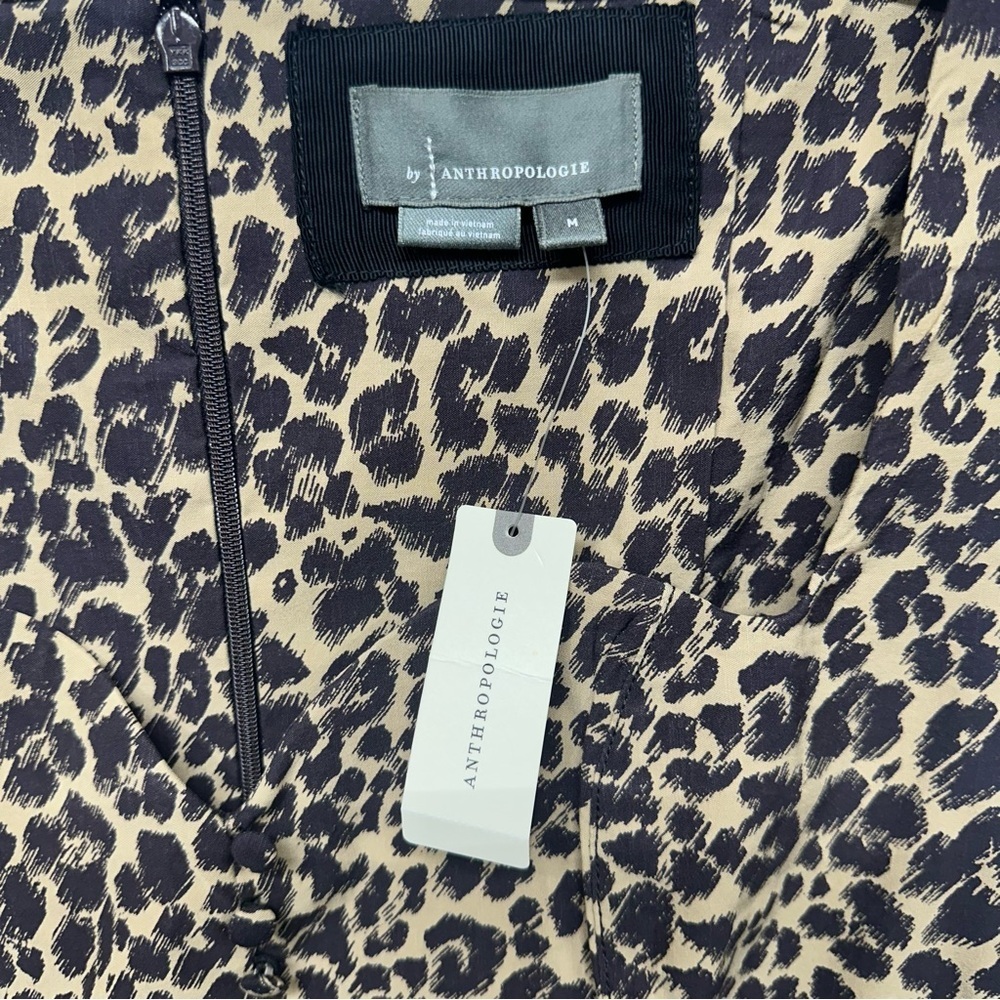 Anthropologie Leopard Print Midi Dress Cap Sleeve Zip Front Size M NWT - Picture 3 of 9